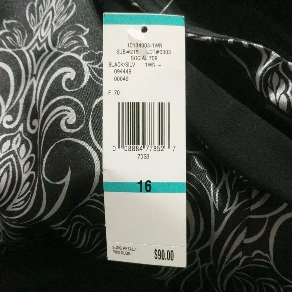 Jones Wear Dress Black Silver Swirl Mini Dress - size 16 - NWT